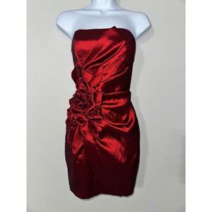 Jessica McClintock Strapless Red Metallic Cocktail Party Dress 4P